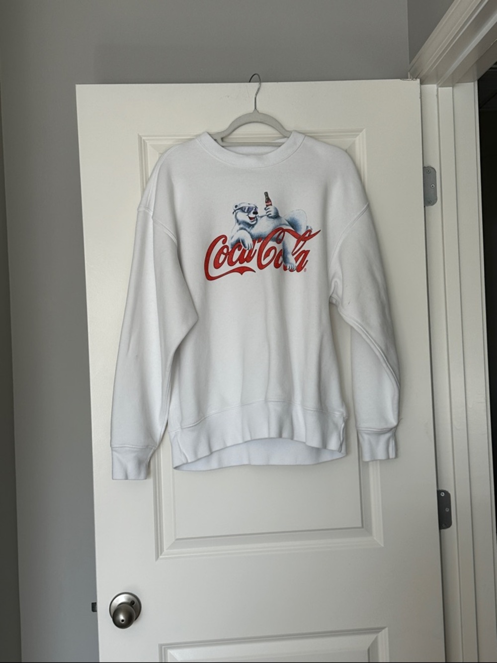Abercrombie & Fitch Coca-Cola White Sweatshirt with Red Logo and Polar Bear